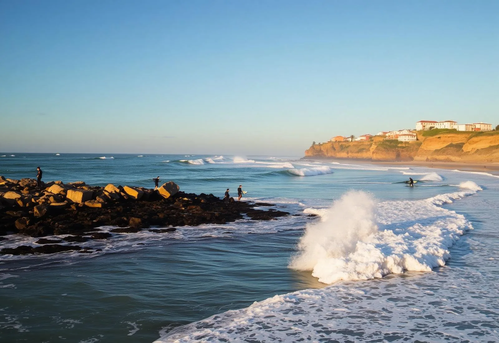 Santa Cruz beach with basalt sea stacks
